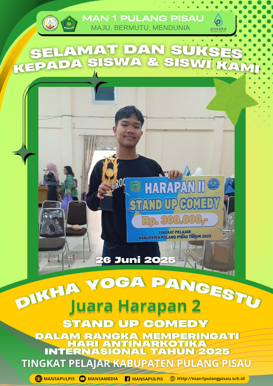 DIKHA YOGA PANGESTU BERHASIL MERAIH JUARA 5 STAND UP COMEDY TAHUN 2025